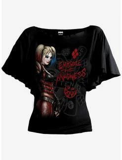 Cheap ๐ฅ DC Comics Harley Quinn Embrace Madness Boat Neck Bat Sleeve Top ๐งจ