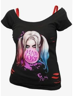 Wholesale ❤️ DC Comics Harley Quinn Mad Love 2 In 1 Distressed Top 😍