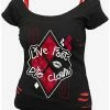 Best Pirce 👏 DC Comics The Suicide Squad Harley Quinn Die Clown 2 In 1 Distressed Top ✔️