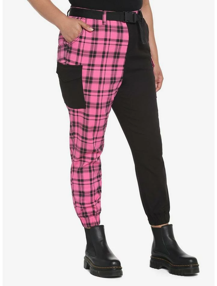 Outlet ⭐ Pink Plaid Split Jogger Pants Plus Size 🔥 3 Outlet ⭐ Pink Plaid Split Jogger Pants Plus Size 🔥