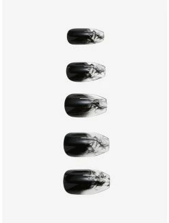 HT Style Outlet Store 26 Best deal ⌛ Black Smoke Faux Nail Set 😉