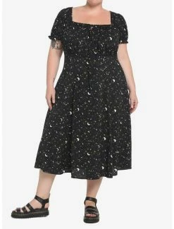Best Sale 😉 Ditsy Celestial Midi 👗 Dress Plus Size 🔔