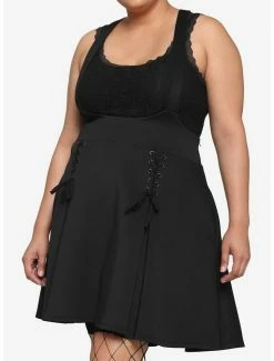 Best Pirce 🥰 Black Lace-Up Suspender 👗 Skirt Plus Size ⌛