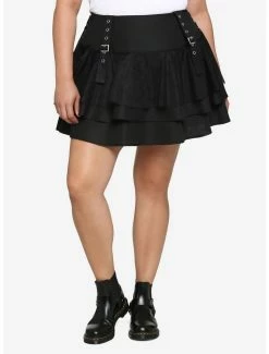Best deal ๐ Black Buckle Tiered ๐ Skirt Plus Size โจ
