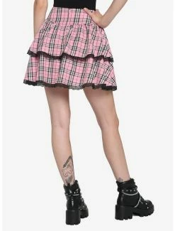 Best deal ⭐ Pink Plaid Lace-Up Tiered 👗 Skirt ⭐ -HT Style Outlet Store 17553982 av1