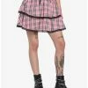 Best deal ⭐ Pink Plaid Lace-Up Tiered 👗 Skirt ⭐ -HT Style Outlet Store 17553982 hi