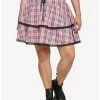 New ⌛ Pink Plaid Lace-Up Tiered 👗 Skirt Plus Size 💯 -HT Style Outlet Store 17553990 hi