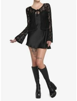 Discount 💯 Black Skull Lace Bell Sleeve 👧 Girls Shrug ⌛ -HT Style Outlet Store 17558186 av1