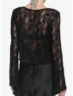 Discount 💯 Black Skull Lace Bell Sleeve 👧 Girls Shrug ⌛ -HT Style Outlet Store 17558186 av2