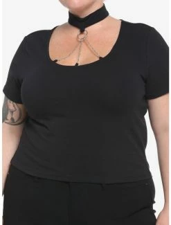 Best deal 😉 Black O-Ring Choker Crop 👧 Girls T-Shirt Plus Size 👍