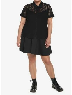 Flash Sale 🎁 Black Skull Lace 👧 Girls Woven Button-Up Plus Size 😀 -HT Style Outlet Store 17558418 av1