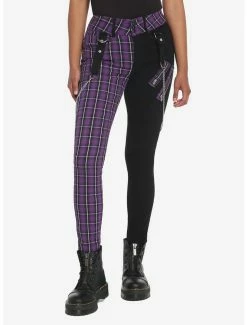 HT Style Outlet Store 20 Best deal ⌛ Black & Purple Plaid Split Super Skinny 👖 Jeans ⭐