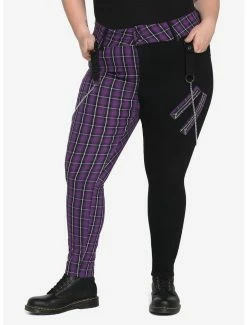 HT Style Outlet Store 22 Best deal ⌛ Black & Purple Plaid Split Super Skinny 👖 Jeans Plus Size 🎁