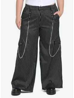 Best deal ❤️ Black Pinstripe Wide Leg Pants Plus Size ⌛