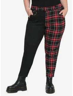 Cheap 🌟 Black & Red Plaid Split Pants Plus Size 😍