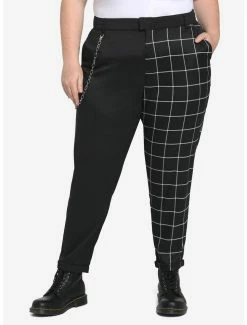 Budget 👍 Black & White Split Grid Pants Plus Size 🛒