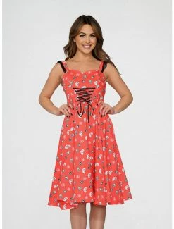 Best Pirce ⌛ Red Skulls Lace Up Front 👗 Dress ❤️