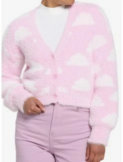Discount 🥰 Pink Clouds Crop 👧 Girls Cardigan ⌛