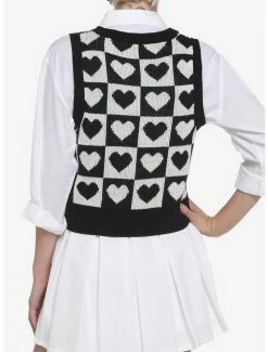 Best reviews of ❤️ Black & White Checkered Heart 👧 Girls Crop Sweater Vest 💯 -HT Style Outlet Store 17724822 av2