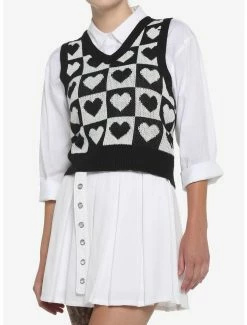 Best reviews of โค๏ธ Black & White Checkered Heart ๐ง Girls Crop Sweater Vest ๐ฏ