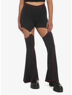 Buy 😀 Black & Red Stitch Flare Garter Leggings 🔔