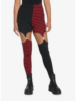 Budget 😉 Black & Red Split Garter Leggings 💯