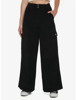 Best Pirce 😀 Black Corduroy Wide Leg Cargo Pants 🤩