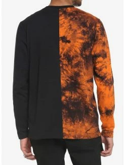 New 🧨 Black & Orange Horrific Split Wash Long-Sleeve T-Shirt 🎉 -HT Style Outlet Store 17781151 av2