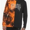 New 🧨 Black & Orange Horrific Split Wash Long-Sleeve T-Shirt 🎉 -HT Style Outlet Store 17781151 hi
