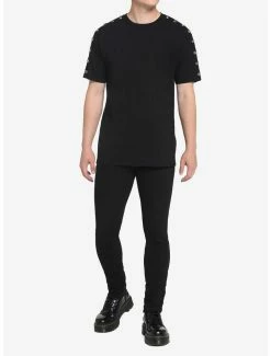 Cheapest 🎁 Black Grommet Sleeve T-Shirt 😀 -HT Style Outlet Store 17781169 av1