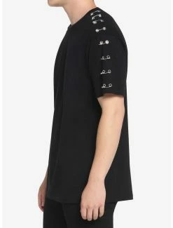 Cheapest 🎁 Black Grommet Sleeve T-Shirt 😀 -HT Style Outlet Store 17781169 av3