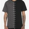 Outlet 🎁 Black & Grey Stripe Split Safety Pin T-Shirt 🤩 -HT Style Outlet Store 17781534 hi