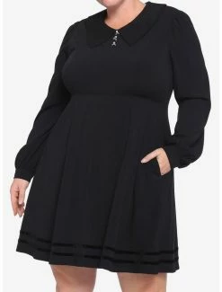 Flash Sale 🎉 Black Statement Collar Skull Button 👗 Dress ✔️