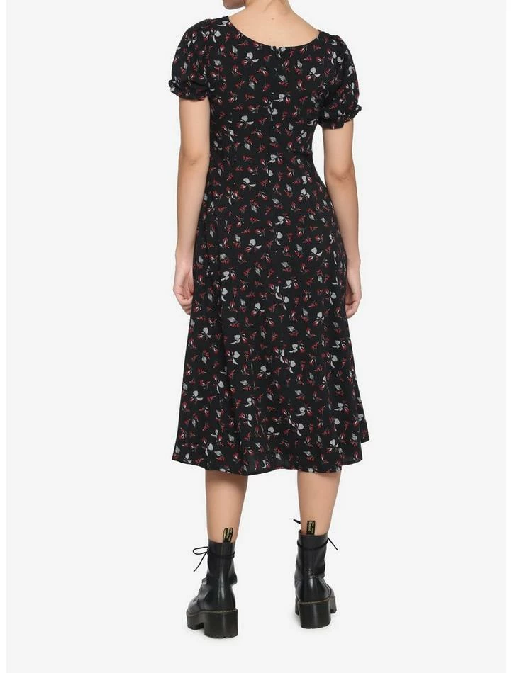 Hot Sale 🔔 Black & Red Rose Midi 👗 Dress 🌟 4 Hot Sale 🔔 Black & Red Rose Midi 👗 Dress 🌟 - Image 2