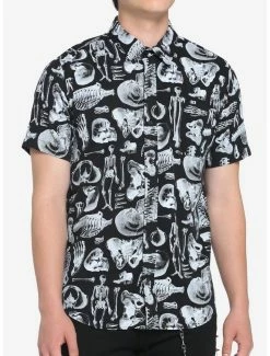 Outlet 🥰 Black & White Skeletal Anatomy Woven Button-Up 🤩