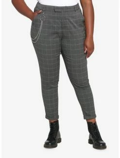 Budget 😍 Grey Grid Side Chain Pants Plus Size 🎉