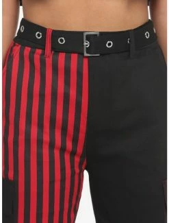 Best Pirce 🧨 Black & Red Stripe Split Cargo Joggers With Belt 🎁 -HT Style Outlet Store 17888203 av4