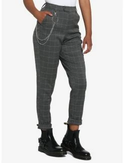 Deals 😀 Grey Grid Side Chain Pants 🌟