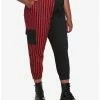 Flash Sale 🧨 Black & Red Stripe Split Cargo Joggers With Belt Plus Size 😀