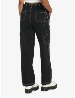 Flash Sale 🛒 Black Cargo Side Chain Carpenter Pants With Belt 🌟 -HT Style Outlet Store 17891157 av1