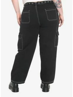 Deals 🔥 Black Cargo Side Chain Carpenter Pants With Belt Plus Size 😀 -HT Style Outlet Store 17891170 av1