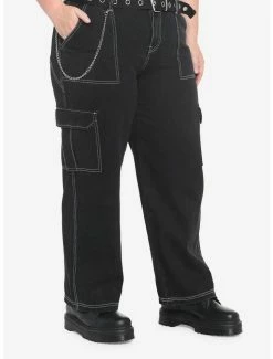 Deals 🔥 Black Cargo Side Chain Carpenter Pants With Belt Plus Size 😀 -HT Style Outlet Store 17891170 av4