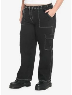 Deals 🔥 Black Cargo Side Chain Carpenter Pants With Belt Plus Size 😀 -HT Style Outlet Store 17891170 av5