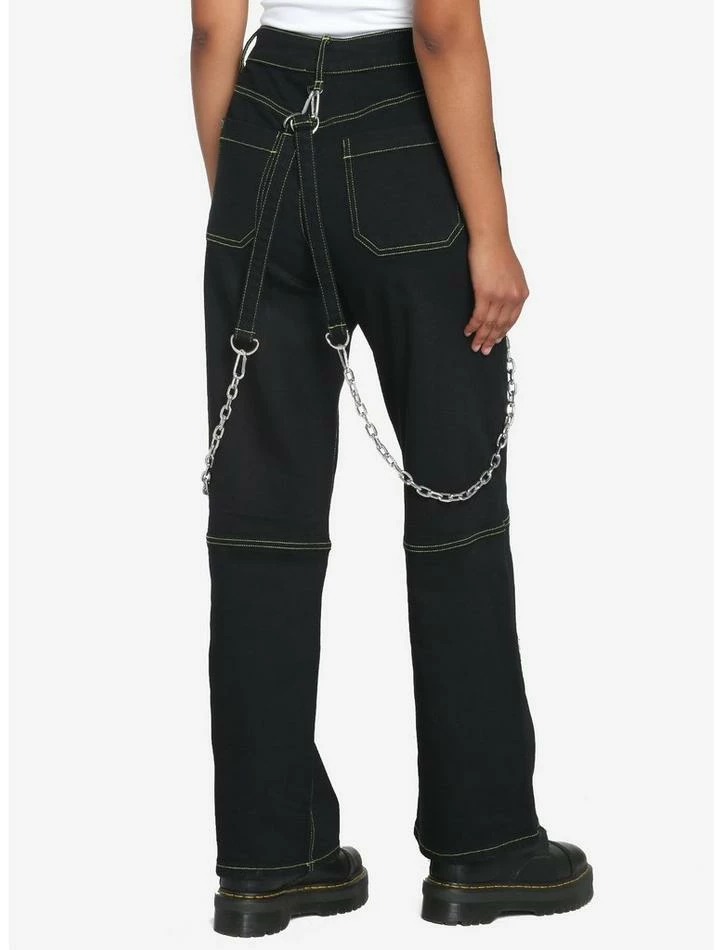 New 💯 Black & Green Contrast Stitch Carpenter Pants With Detachable Chain 🥰 4 New 💯 Black & Green Contrast Stitch Carpenter Pants With Detachable Chain 🥰 - Image 2