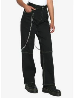 New 💯 Black & Green Contrast Stitch Carpenter Pants With Detachable Chain 🥰