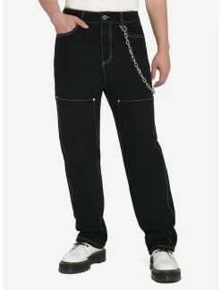 Cheapest 🎉 Black & White Contrast Stitch Side Chain Carpenter Pants 👏