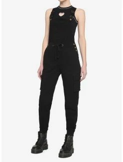Outlet 👏 Black Tie-Waist Jogger Overalls 🛒 -HT Style Outlet Store 17903417 av1