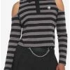 Top 10 ✔️ Black & Grey Stripe Cold Shoulder 👧 Girls Long-Sleeve Polo 👕 Shirt 🤩 -HT Style Outlet Store 17904078 hi