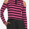 New 🔥 Black & Pink Stripe Cold Shoulder 👧 Girls Long-Sleeve Polo 👕 Shirt 😍 -HT Style Outlet Store 17904093 hi