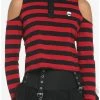 Best deal 👏 Black & Red Stripe Cold Shoulder 👧 Girls Long-Sleeve Polo 👕 Shirt 👍 -HT Style Outlet Store 17904108 hi